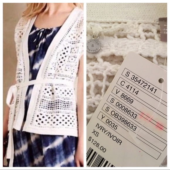 Anthro Knitted & Knotted Ivory Crochet Vest XS - Picture 2 of 3